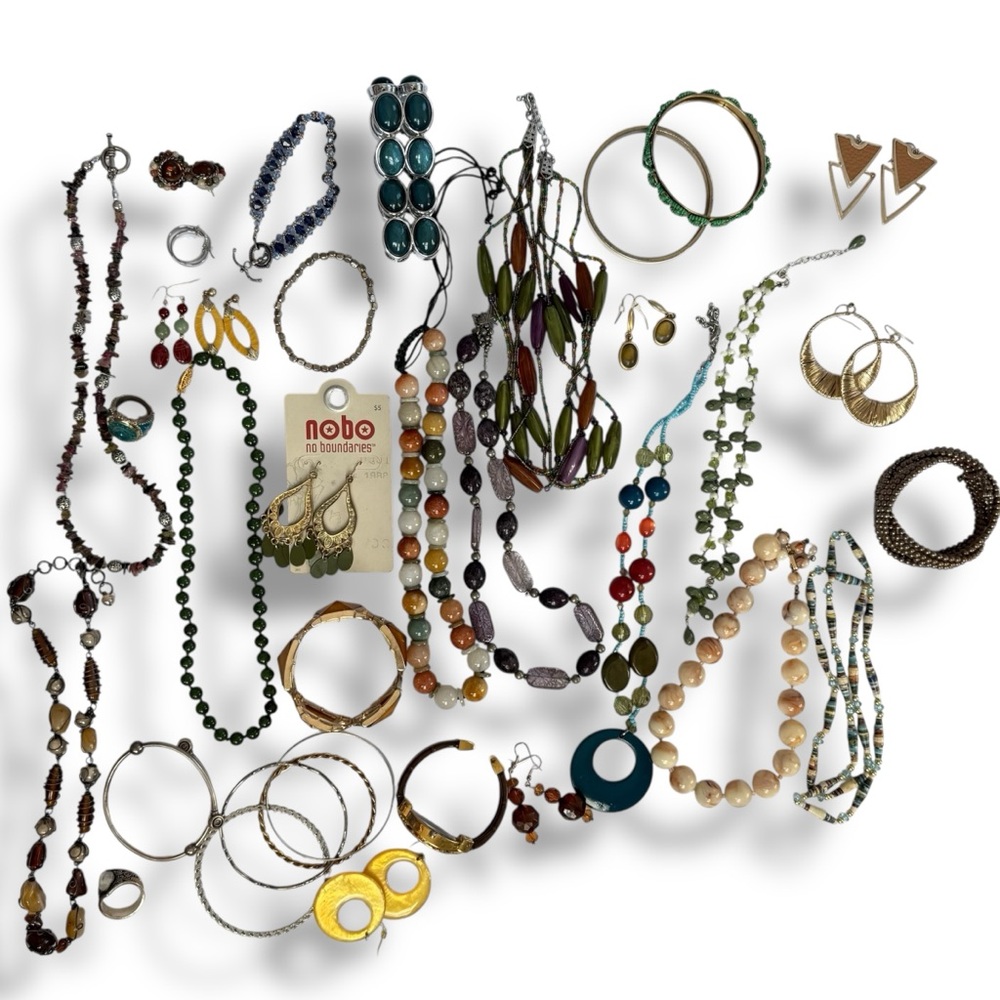 Bundle earthy boho western jewelry lot natural stones green blue brown gold